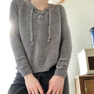 Cozy lace up grey sweater